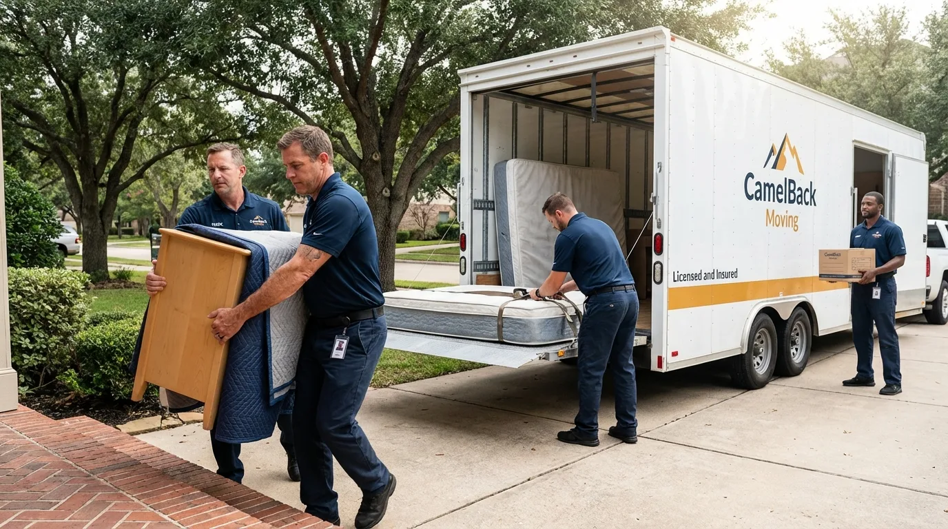 Crew loading residential truck for cross-state move from Vassalboro, ME