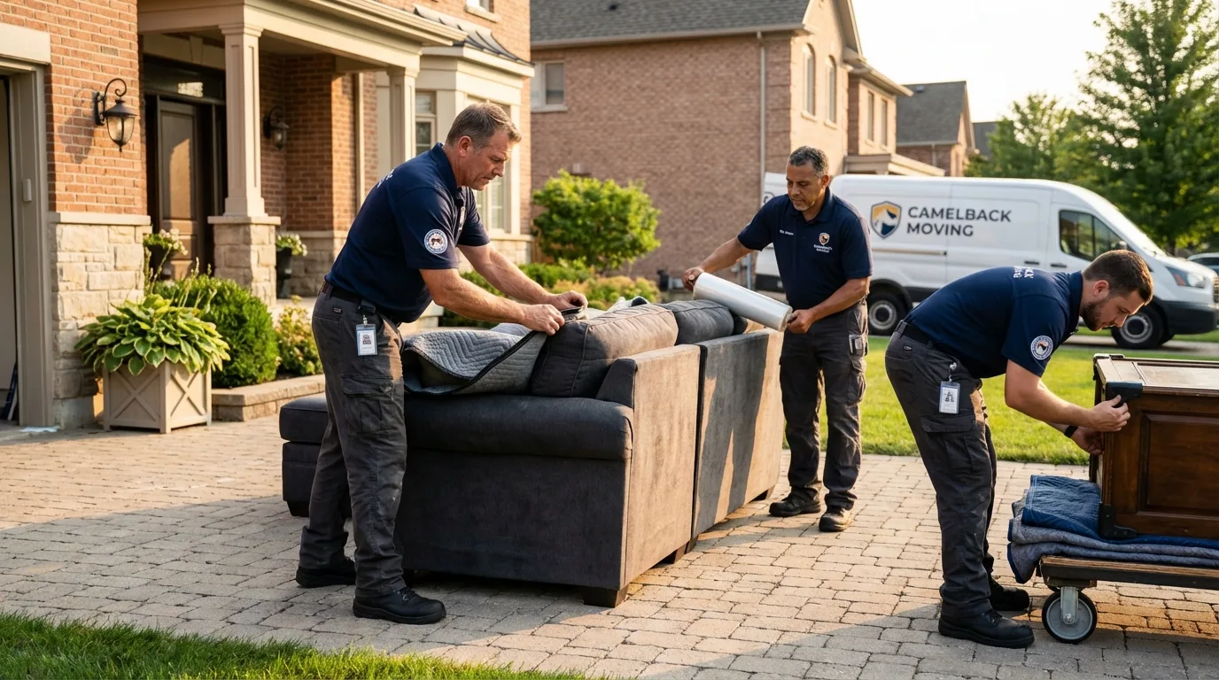 Large estate moving crew wrapping furniture in Vassalboro, ME